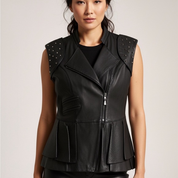 KORS Michael Kors Jackets & Blazers - KORS Michael Kors Black Studded Leather Vest